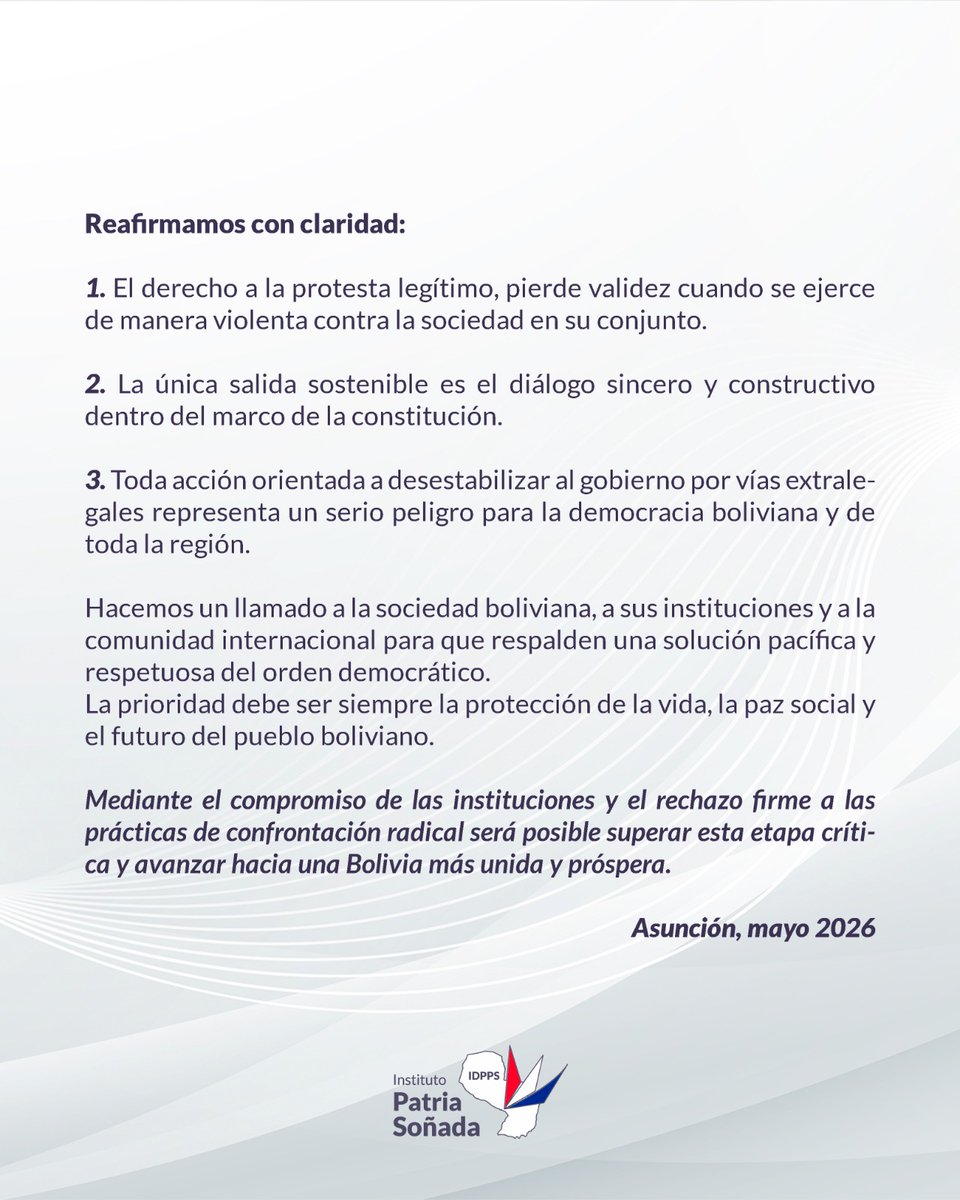 IDPPSpy's tweet photo. Expresamos nuestra profunda preocupación por la situación política y social en el país hermano. Ningún interés personal o político justifica poner en jaque la gobernabilidad y desestabilizar a un gobierno electo democráticamente. https://t.co/uJP4XN5O8H