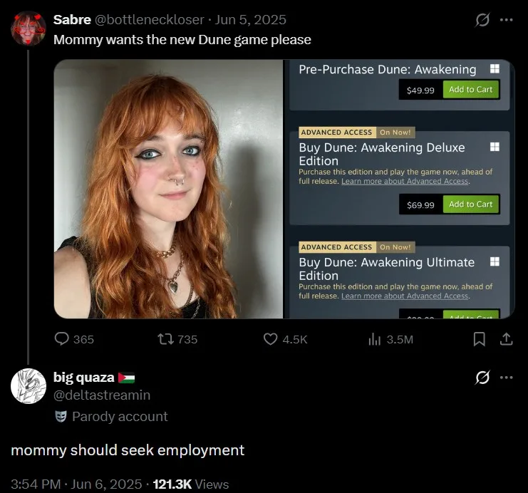 CorpseFruitss's tweet photo. @Wheezedeez @Yurinall15 its a parody of an e-girl begging for steam games https://t.co/k2tWI30ZRZ