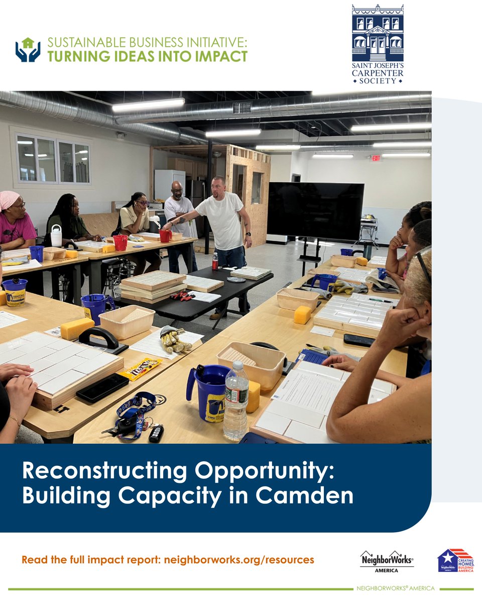neighborworks's tweet photo. St. Joseph’s Carpenter Society relaunches its construction program to reduce costs and create workforce opportunities. Supported by NeighborWorks® America’s Sustainable Business Initiative, this is strengthening housing outcomes and economic opportunity. https://t.co/jFSQ2CrgTA https://t.co/1luPoleRd4