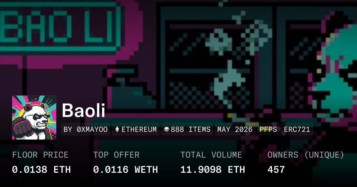 BodenhonCrypto's tweet photo. Baoli:  $7 -> $35
@baoliart 

888 supply  
MP 0.0035 eth  
Pixel art  
Founder @0xmayoo 

Many influencers are talking about this project, and I wonder what will happen next?  

NFT Tracker > https://t.co/9fduWO4cnw https://t.co/AqODAzAjMd