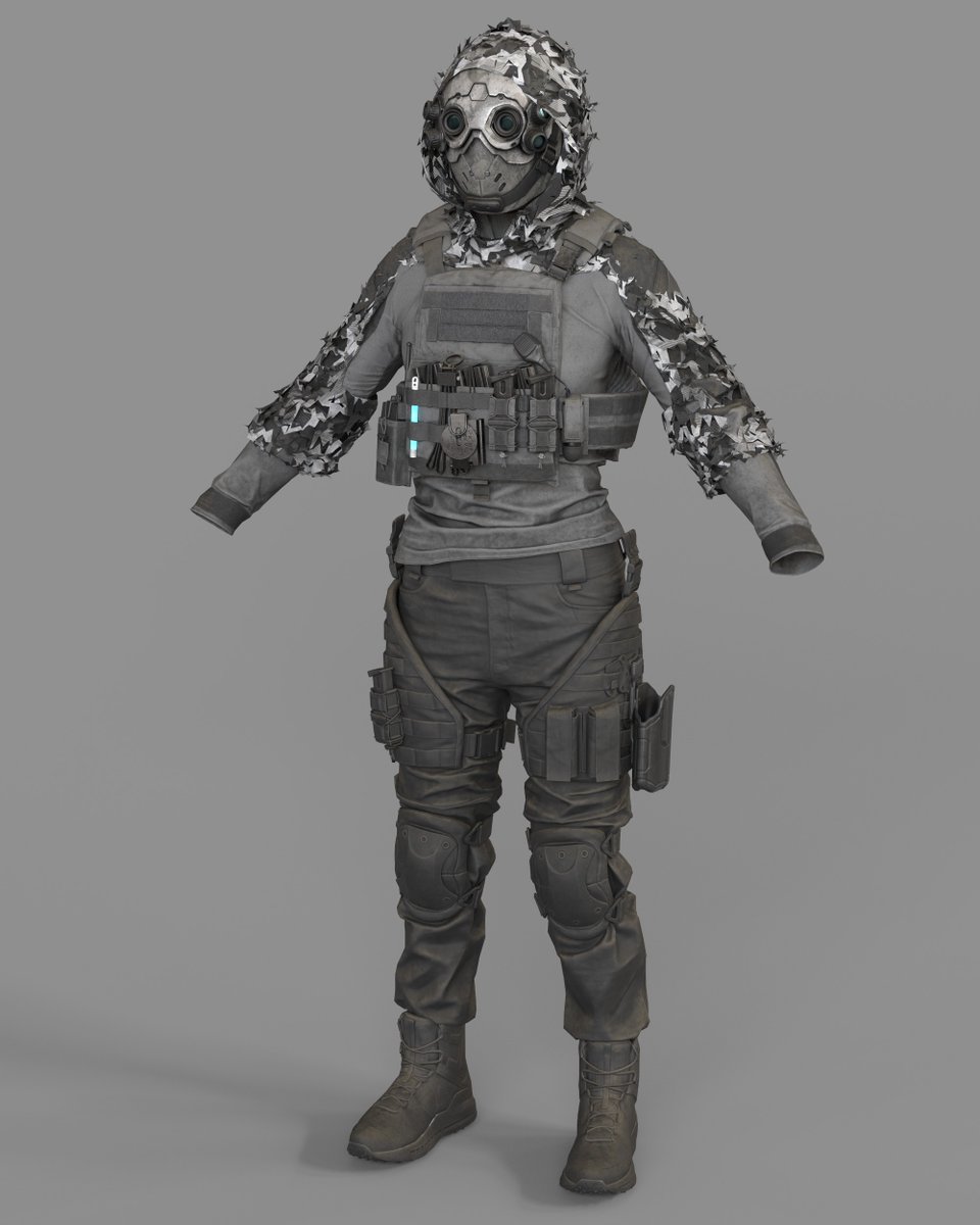 IamFile's tweet photo. I’m thinking about making two variants for the torso and modifying the mask area, since the face mask doesn’t fully cover the neck, so that’s one piece I’ll need to adjust. I also already decided which backpack and gloves it’s going to use. https://t.co/w6WFzcFV4f