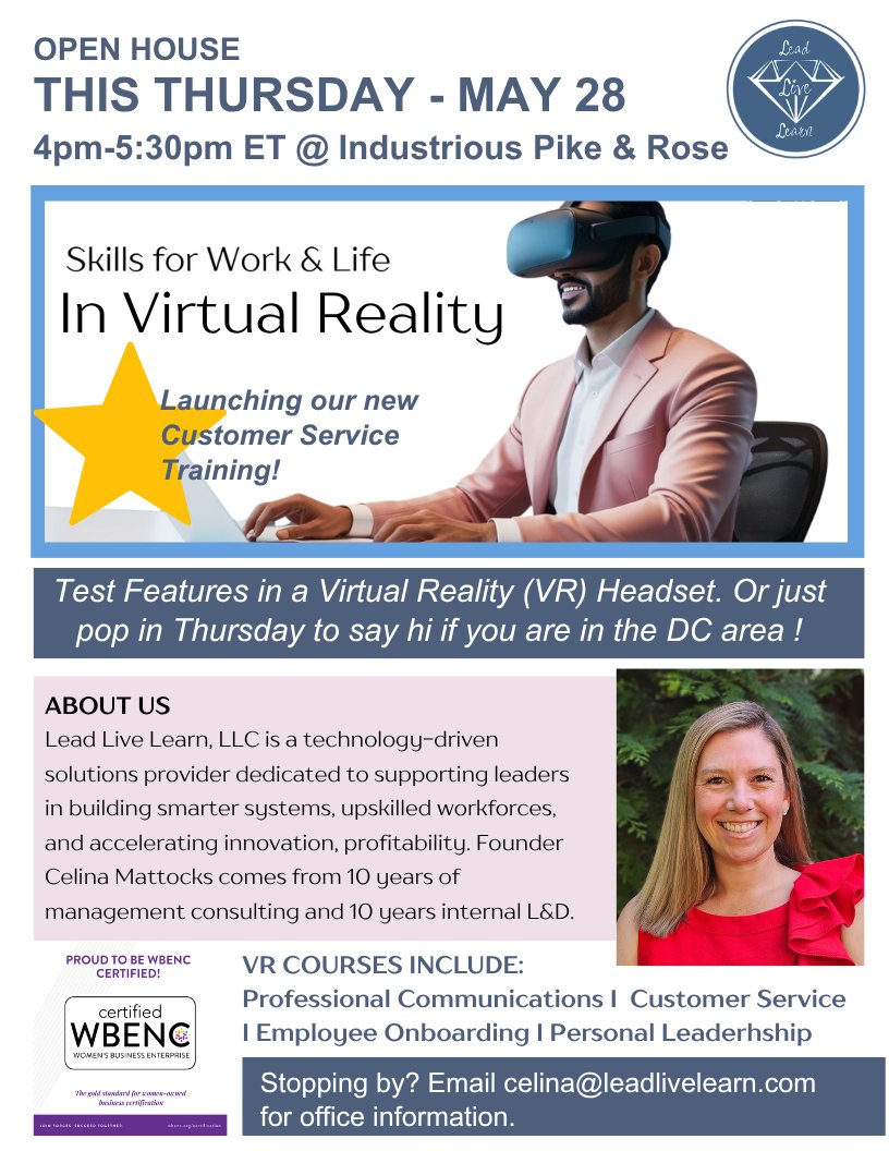 Lead_Live_Learn's tweet photo. Tomorrow, we unveil with you our latest VR Training - Sales &amp; Customer Service! You will walk through a progressive interaction with an AI coach to de-escalate an angry customer! Email "Open House" to celina@leadlivelearn.com. https://t.co/OjxPeiAQle