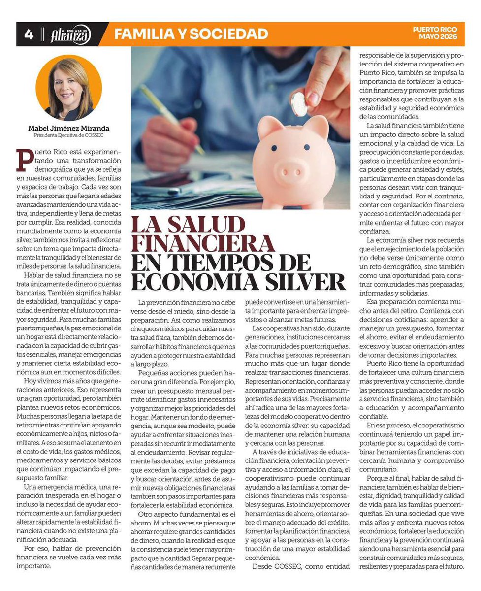 pr_cossec's tweet photo. Compartimos la columna que fue publicada en El Vocero, como parte del suplemento especial Alianza por la Salud, sobre la importancia de la salud financiera, la planificación responsable y los retos de la economía silver en Puerto Rico. 

#COSSEC #SaludFinanciera #EconomíaSilver https://t.co/fZmxXJKHfq