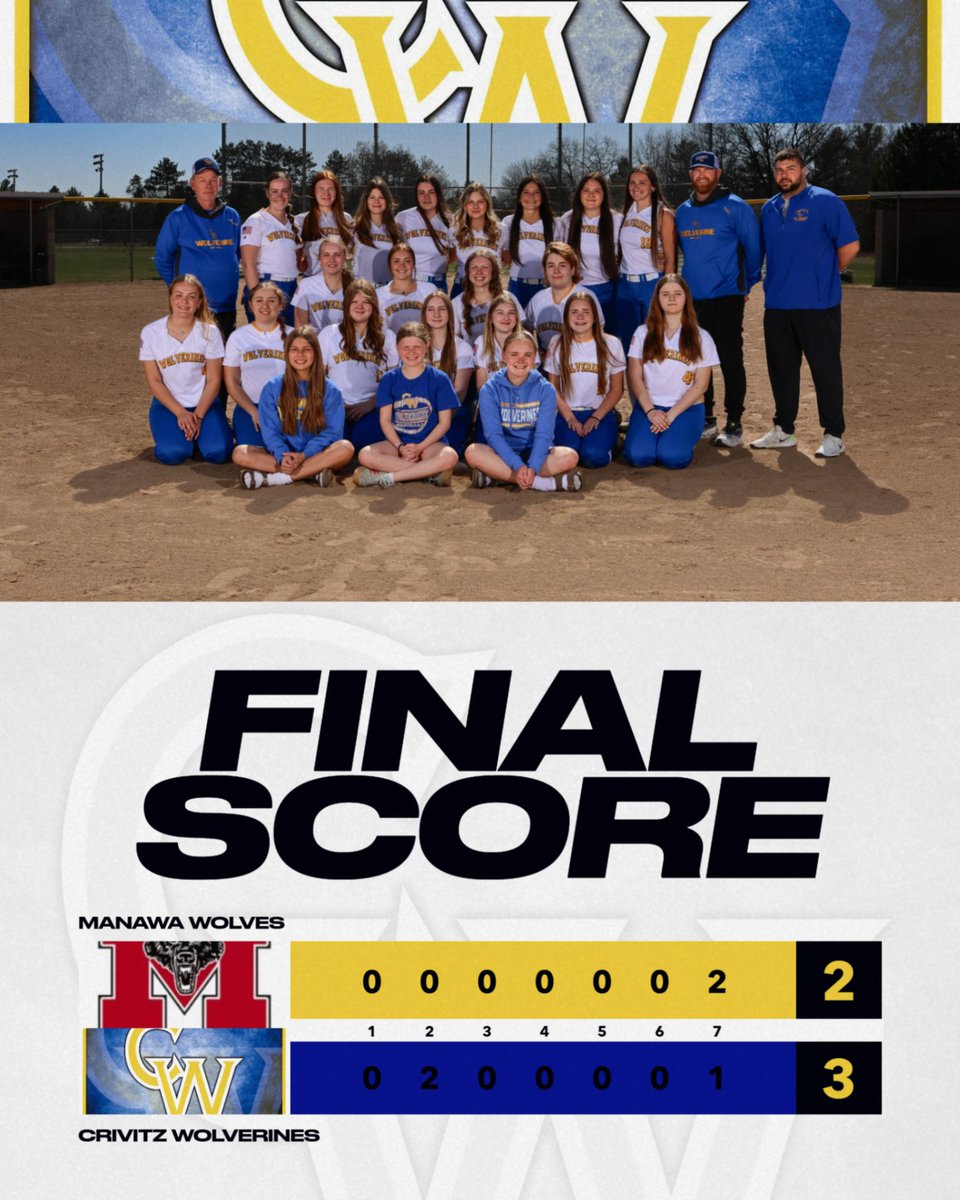 CrivWolverines's tweet photo. Varsity Softball survives and advances in the WIAA Division 4 Tournament with a walk-off win over Manawa.  They travel to Auburndale on Thursday May 28th for the Regional Final.  Thursday's game will be streamed by W7 Productions.  First pitch is scheduled for 4:30 p.m. https://t.co/Hm8iD5QOO4
