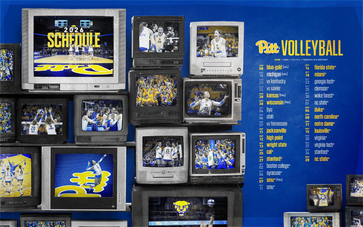 Pitt_ATHLETICS's tweet photo. ICYMI: The countdown to @Pitt_VB is on ⏳⏳⏳

➡️ 15 home games
➡️ 3 games at the Pete

FIRE. US. UP.

Read More: https://t.co/6V1D8Q8vmS https://t.co/M1qfKfPZvw