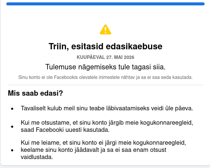 Triin8's tweet photo. Täna tegi fb minuga nii, ei oska öelda, mille suhtes ma eksisin, kurb. https://t.co/mEM6T0STaW