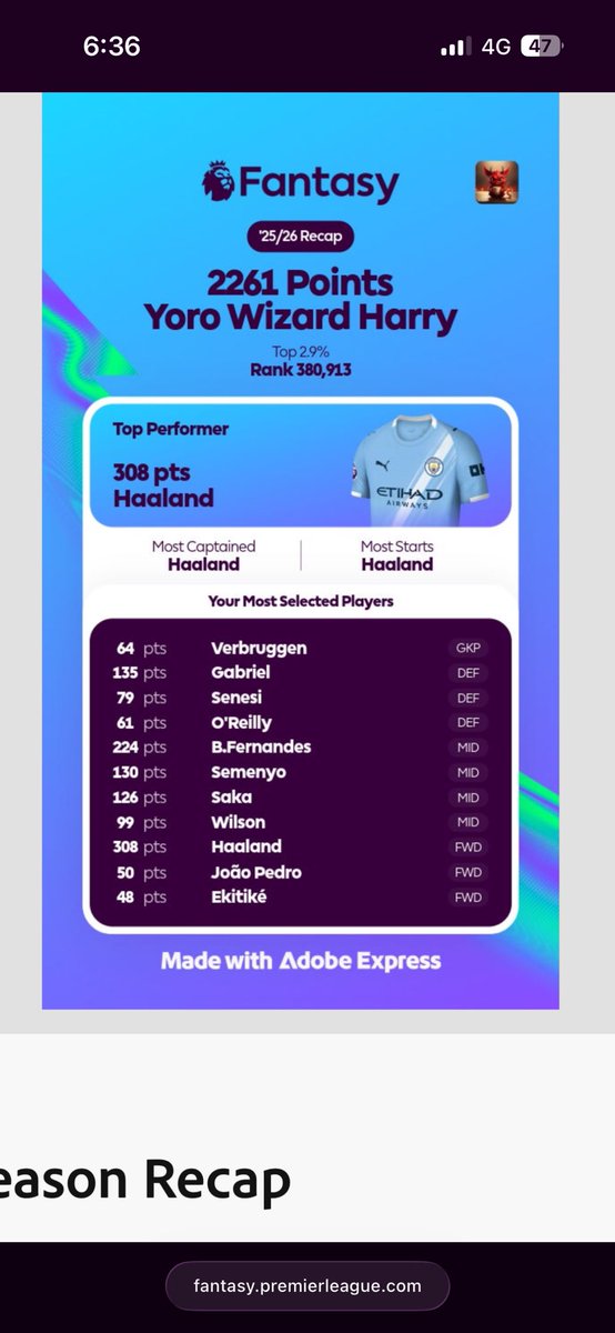 hdiddams7's tweet photo. My season recap,good to see Wilson in there as well as a couple differential picks. #fpl #FPL #fplcommunity #football https://t.co/CvnjXRzrcq