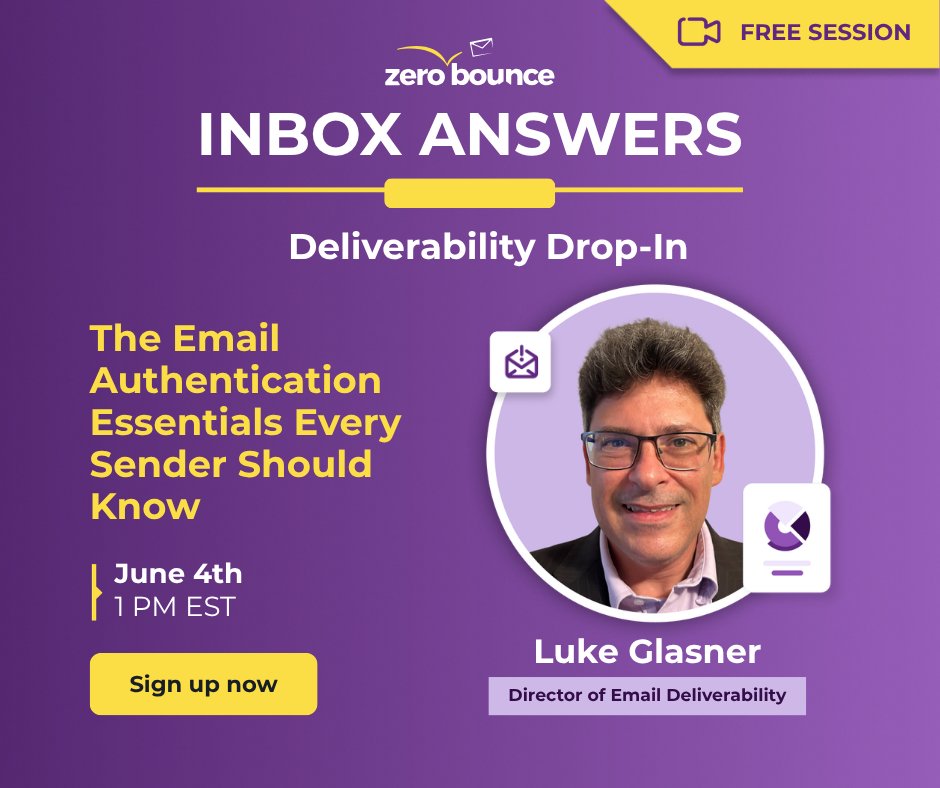 zerobounce1's tweet photo. Inbox Answers is back with a live session covering some of the biggest email essentials every sender should know about.

Join us for:
The Email Authentication Essentials Every Sender Should Know

If you send emails, this session is for you.

Register here: https://t.co/2neeNs9bvu https://t.co/hMkqvzCVFo