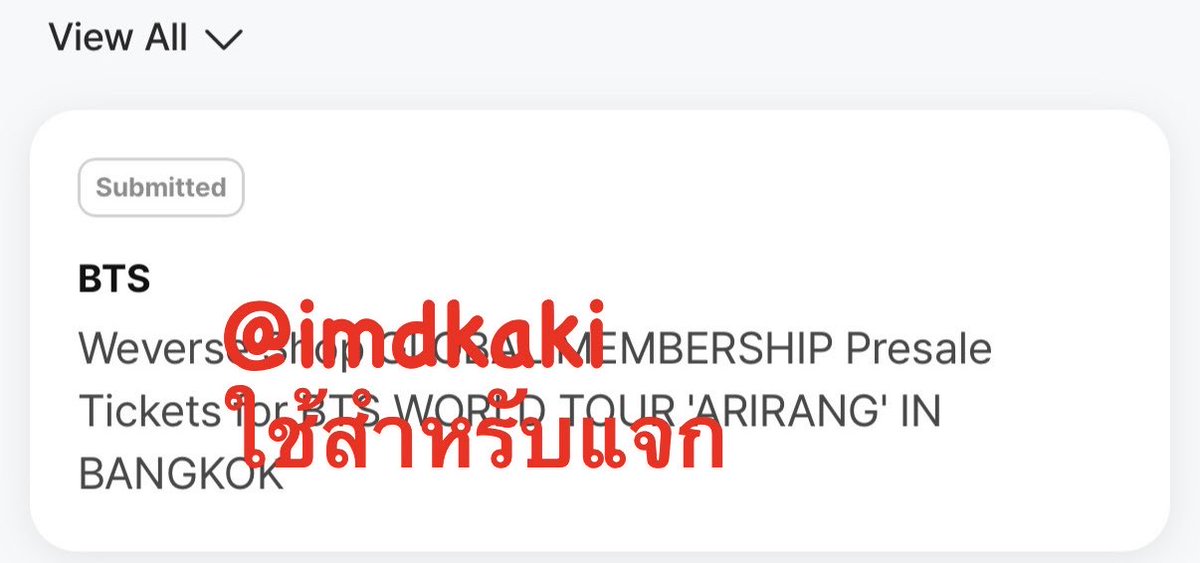 imdkaki's tweet photo. เงื่อนไข รีทวิต+ติดตาม (สุ่มวันที่ 8/6)
แจกรหัส membership 1 คน 
กดได้ทั้ง 3 วัน เราไม่เข้าใช้งาน

เนื่องจากมีอาร์มี่ลืมลงทะเบียนกันเยอะ 
แล้วเรามีเมมเบอร์เหลือ(ลงทะเบียนแล้ว) 
เลยขอแจก 1 รางวัล *** ห้ามนำไปขายต่อ *** 
#ตลาดนัดบังทัน #BTS_WORLDTOUR_BANGKOK https://t.co/N6Go73jAdZ