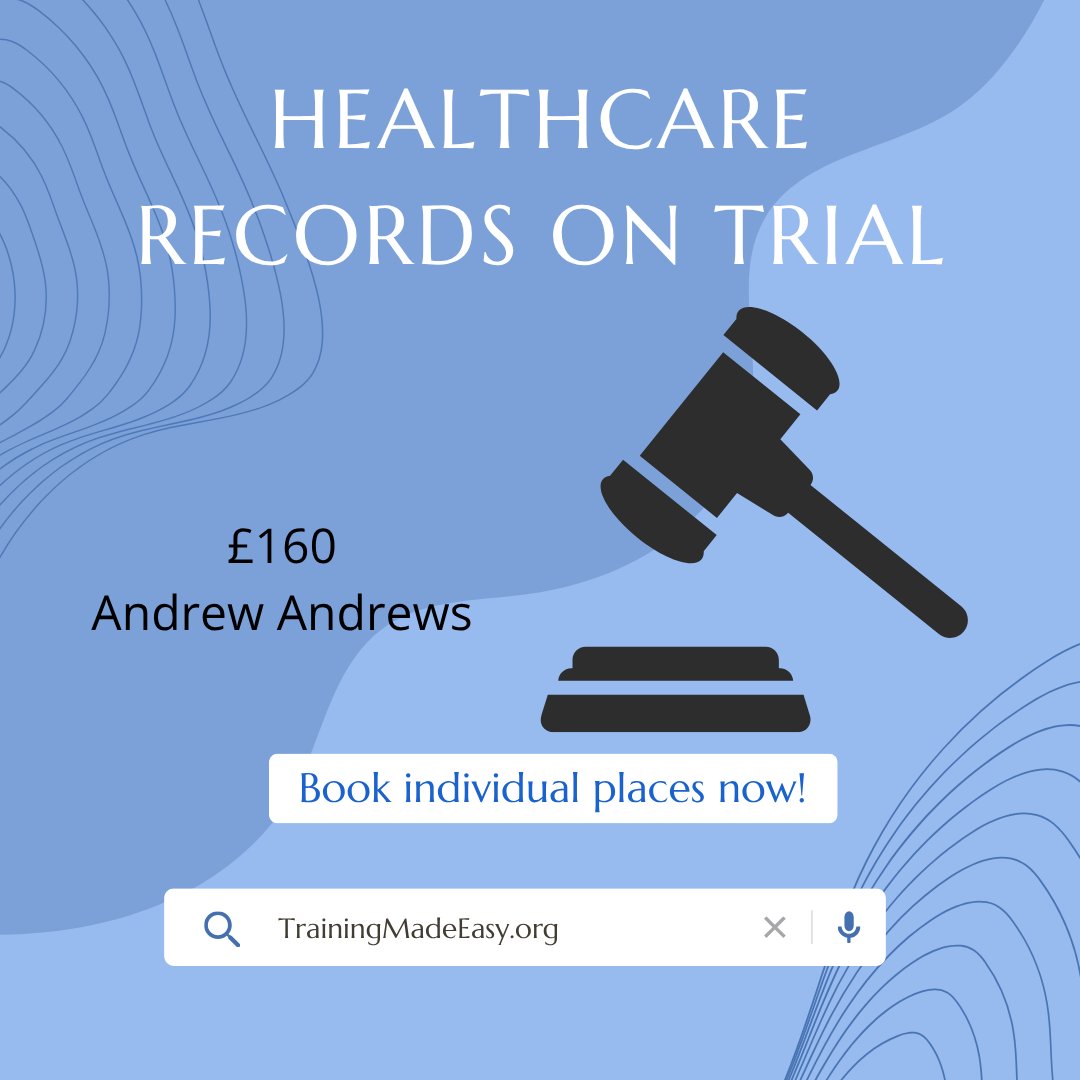 Trainingmadeasy's tweet photo. NEW!

We now offer individual places for the Healthcare Records on Trial course with Mr Andrew Andrews!

sign up vis our website today!

#recordkeeping #nhs #cpd #cpdtraining https://t.co/QHKCTz1UVt