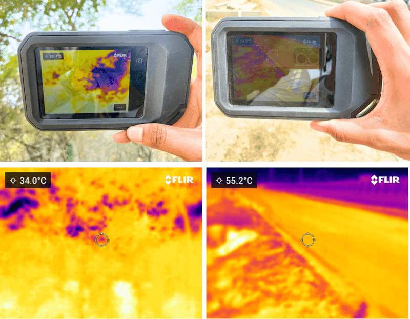 CitiesQuestion's tweet photo. (1/6) On 12 May, we visited Delhi's Dwarka forest. Between the forest and the road outside, there was a staggering difference of 17 to 21 degrees Celsius on the thermal camera.
#savedwarkaforest #dwarkaforest #Delhi #heatwave https://t.co/Bas0zvx6Ml