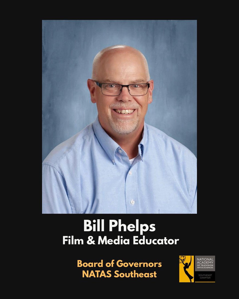 SoutheastEMMY's tweet photo. Please welcome @bvphelps to the NATAS Southeast Board of Governors.
Recently retired from Harrison High School, Bill has dedicated his career to preparing students for success in film, television, and broadcast media.
#NATASSE #SoutheastEmmys https://t.co/I7dJBIDzu3