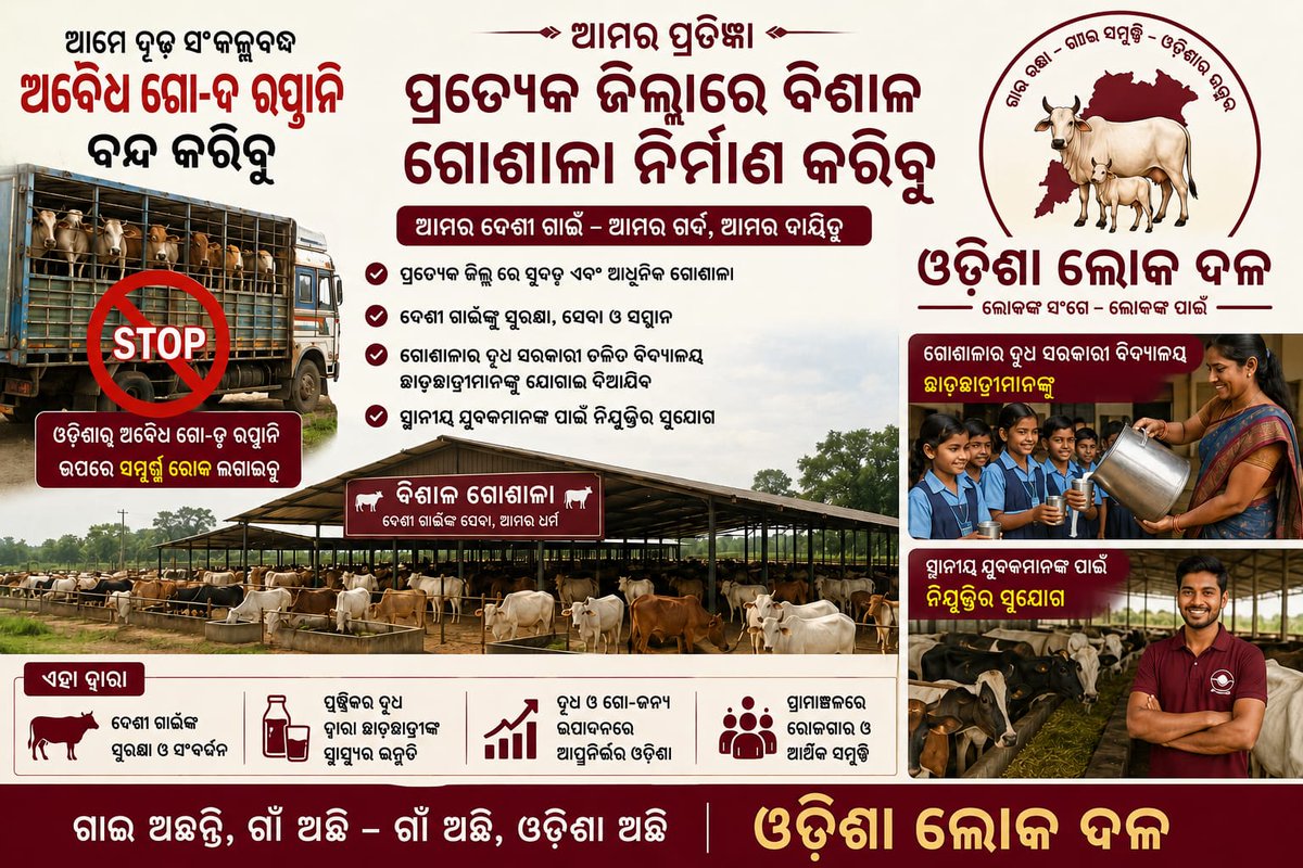 tapansahuold's tweet photo. ଆମେ ପ୍ରତିଶୃତି ବଦ୍ଧ ଯେ ଆମେ ଓଡ଼ିଶାରୁ ବାହାର ରାଜ୍ୟର କଂସେଇଖାନାକୁ ଆମ ରାଜ୍ୟରୁ ଗାଈ ଚାଲାଣ ସମ୍ପୂର୍ଣ୍ଣ ବନ୍ଦ କରିବା ସହ ପ୍ରତ୍ୟେକ ଜିଲ୍ଲାରେ ଗାଈ ଫାର୍ମ ତିଆରି କରିବୁ।
#ଓଡ଼ିଆପାଇଁଓଡ଼ିଶା #ଓଡ଼ିଶା #ସର୍ବାଗ୍ରେଓଡ଼ିଶା #ସର୍ବାଗ୍ରେଓଡ଼ିଆ #OdishaForOdias #OdiaSwabhiman #OdishaFirst #OdiaFirst @amesabuodia https://t.co/gxYy9WgIgC