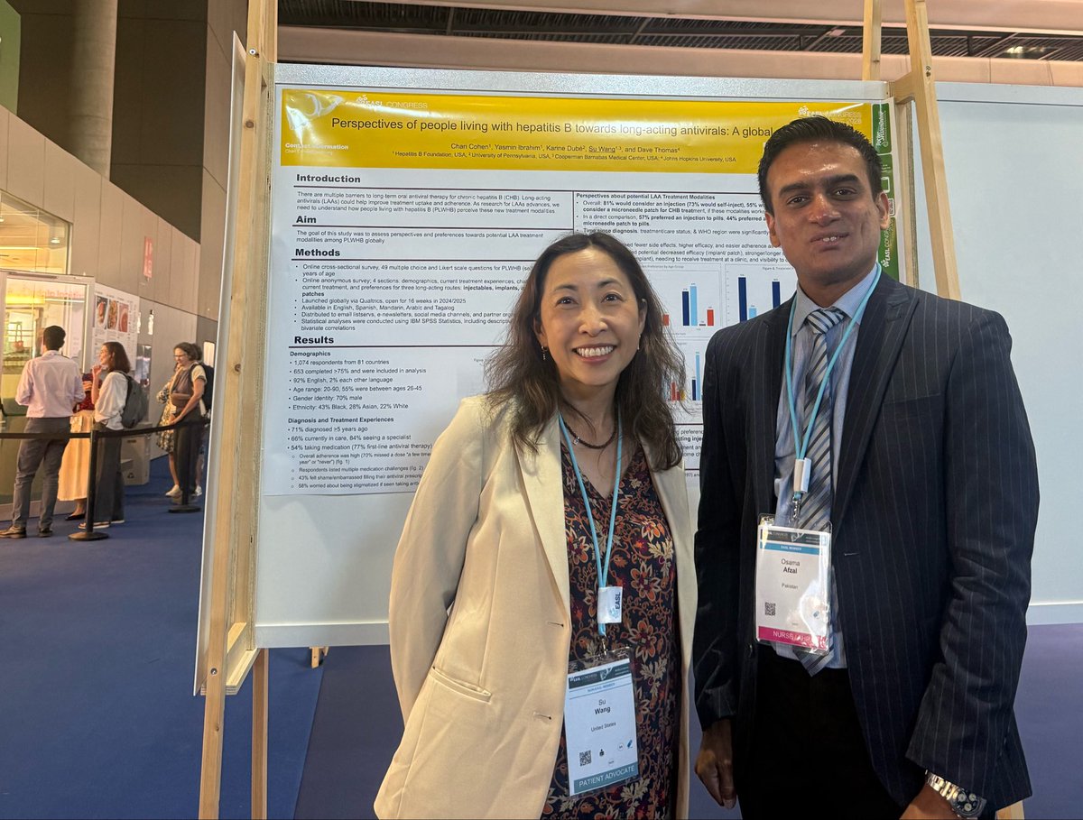 swang8's tweet photo. Come check out our poster Wed #8!

👉Learn about #HepB patient preferences around long acting antivirals: #injection, #implant or #micropatch!

📣Takeaway: people living w #HepB want more treatment options!

#EASL26 #EASL2026 @EASLedu https://t.co/e02CyLK0H0