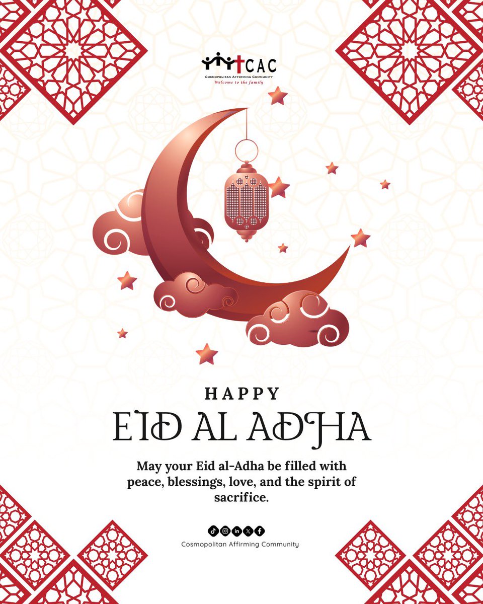CAC_Ke's tweet photo. Cosmopolitan Affirming Community wishes everyone observing Eid Al Adha peace, joy, and abundant blessings.

#ThrivingInTruth #EidAlAdha #EidMubarak #Peace #Unity https://t.co/2RCC8odAhS