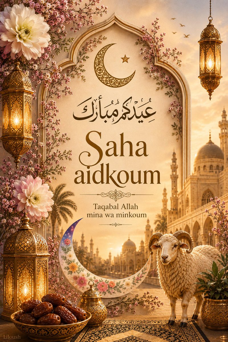 _Liloush_'s tweet photo. ✨🌙 Saha Aidkoum 
à vous ainsi qu’à tous ceux qui vous sont chers 
Qu’Allah nous pardonne ,nous protège et nous accorde la santé 🤲🏻
Taqabal allah mina wa minkoum✨🌙 https://t.co/GJT8ANV30u