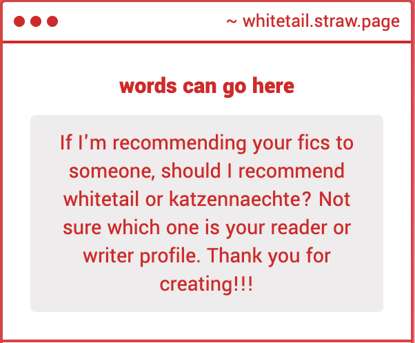 katzennaechte's tweet photo. i go by whitetail. in ao3 terms: my writing pseud is whitetail, located under the default pseud katzennaechte. "whitetail (katzennaechte)" is how i appear on ao3. thank you so much!!! ^^ https://t.co/ySoyiWYfAC
