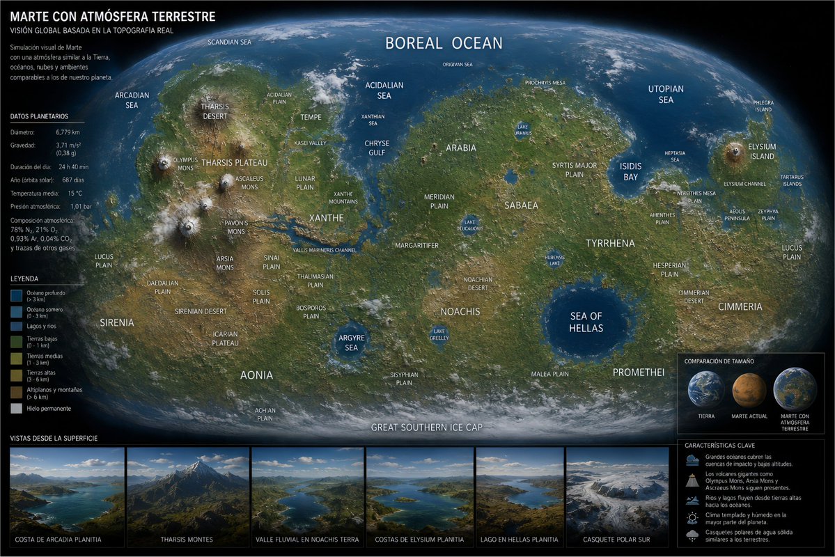 OSEDVEGOZ's tweet photo. Imaginemos un momento que Marte, el cuarto planeta desde el Sol, tuviese la atmósfera terrestre con una composición y condiciones climáticas similares.

Será como La Tierra, equilibrada  y estable o seguirá siendo un planeta caótico?

Abro hilo 🧵 
#NASA #Marte #Astronomia https://t.co/ohfxmdTWaA