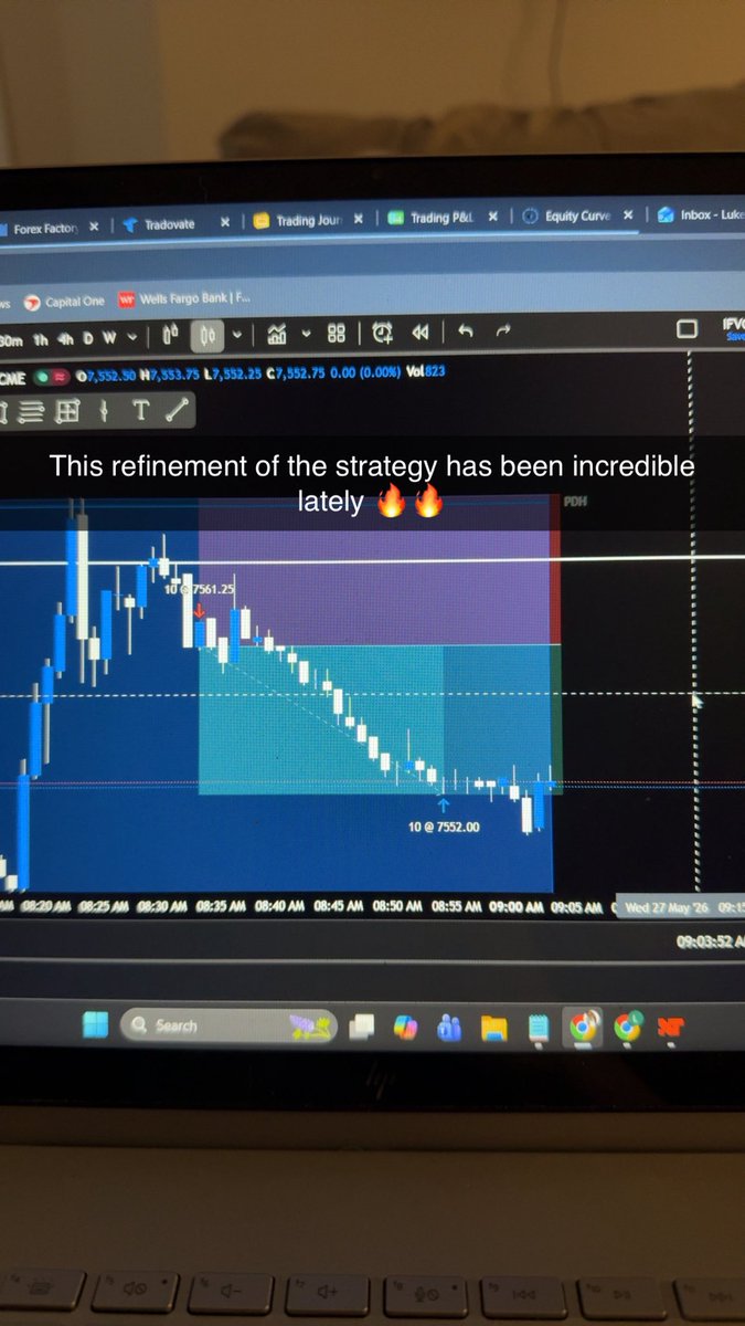 Luke_Keller1's tweet photo. Trade breakdown from this morning:

1. MES: 15m range high and Previous Day High both taken at 8:22 AM

2. Rejection from PDH and IFVG formed at 8:33 AM —-> Market Order Execution Short
Stop Loss on the high, 1:1 Risk to Reward

3. Patience until trade plays out

4. Take Profit hit at 8:54 AM. +$940 on the day.