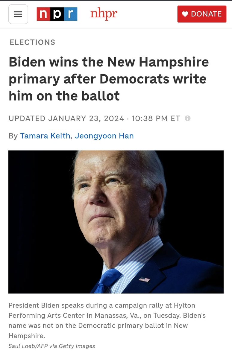 CoachJDrew's tweet photo. They must be happy that they don't have to spend time and money on a meaningless write-in campaign this time around.

It's pretty clear that the national Democrat party doesn't want New Hampshire Democrat voters getting in the way of deciding the candidates, (for President, at least.)

Good luck with that, I guess.