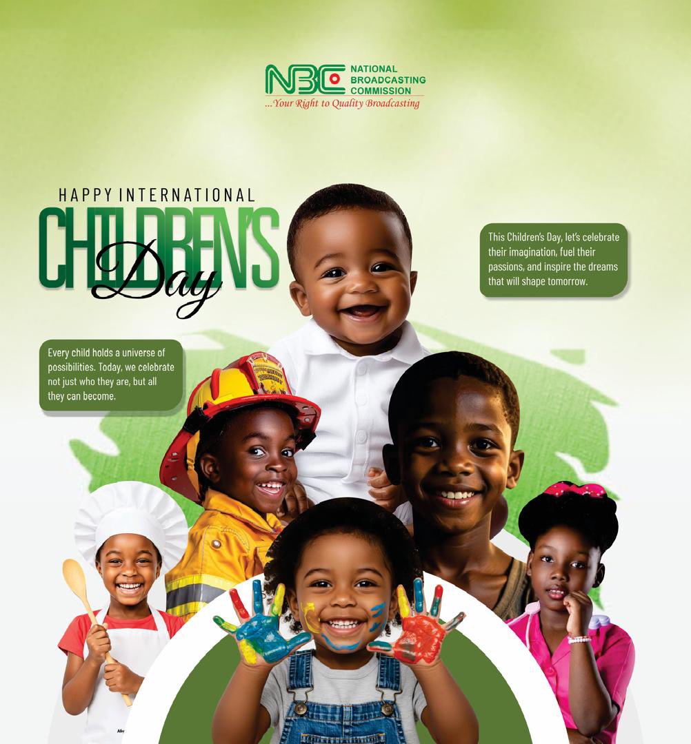 nbcgovng's tweet photo. Happy Children’s Day!!!

May every child continue to shine, learn, grow, and achieve greatness.

From all of us at the National Broadcasting Commission, we wish every child a fun-filled and memorable Children’s Day celebration! 

#ChildrensDay
#HappyChildrensDay https://t.co/dHKDi2HvJk