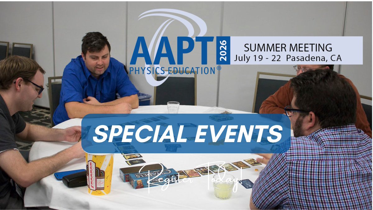 AAPTHQ's tweet photo. Maximize your experience at the 2026 AAPT Summer Meeting! Explore &amp; add special events to your meeting schedule! Visit https://t.co/qhonBwzVh7 to view all events, then go to your registration cart to add them! #AAPTMeeting #AAPTConference #ITeachPhysics #PhysicsTeachers #AAPTSM26 https://t.co/iRf4mxYL1u