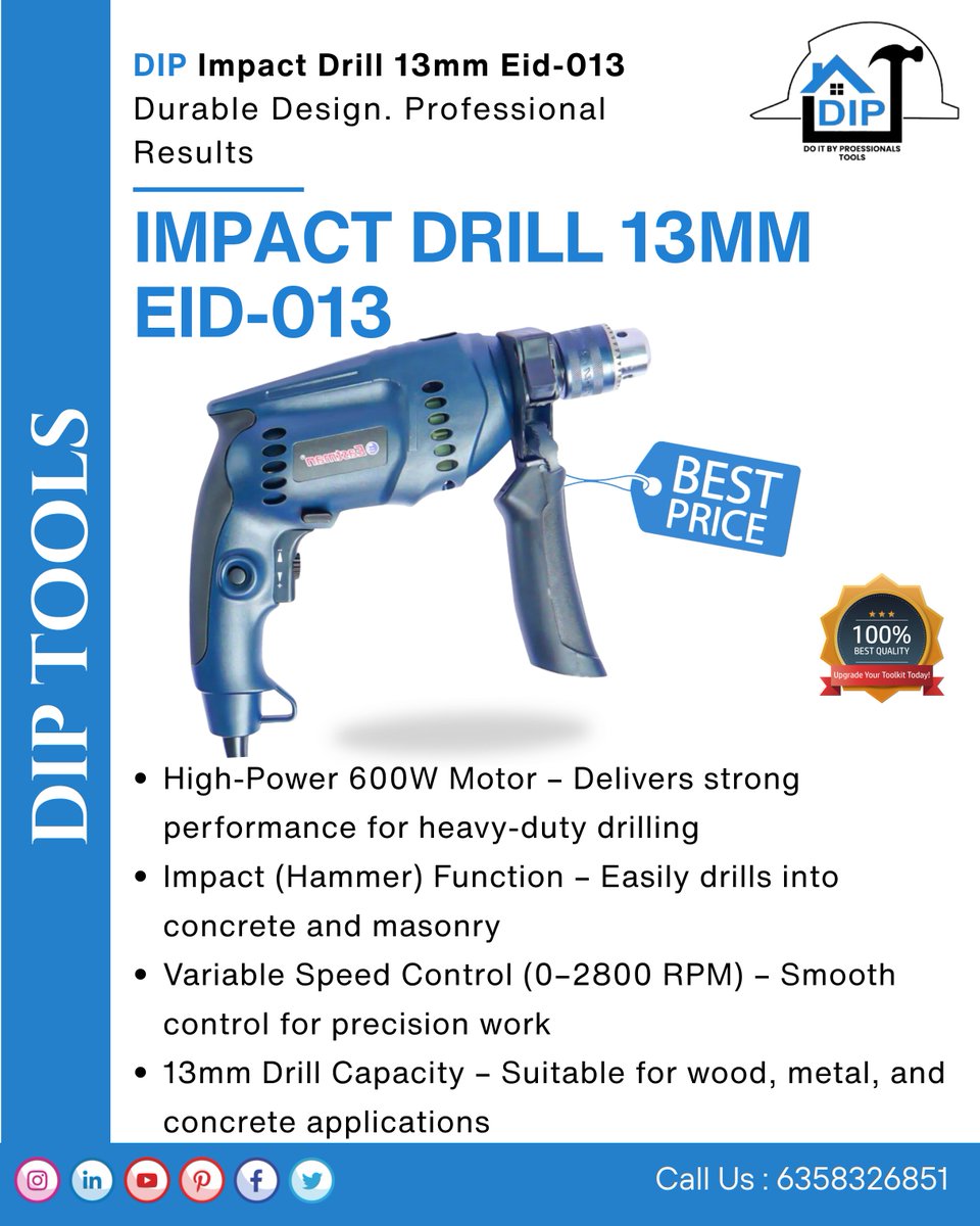 ToolsDip's tweet photo. ⚡ Get the power and precision you need with the DIP Impact Drill 13MM EID-013 🔩

Built for professional performance, durability, and smooth drilling across multiple materials. https://t.co/7S4OHgkzrc