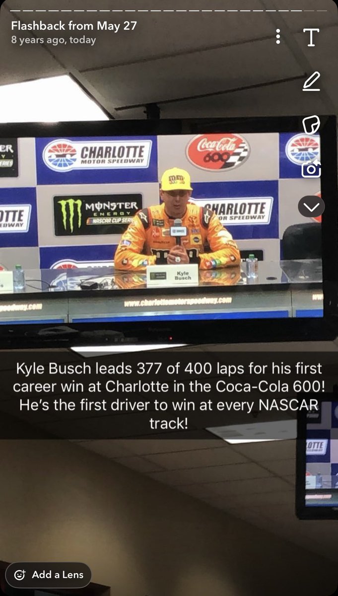 peterstratta's tweet photo. Few memories from today that hit differently now…

On this day in 2018, Kyle Busch led 377 of 400 laps in the Coca-Cola 600 for his first points paying Cup win @CLTMotorSpdwy, becoming the only driver ever to win on every active Cup track. 

He mentioned that night that this stat would only last for 100 or so days, with the Charlotte Roval introduced that fall. 

#NASCAR
