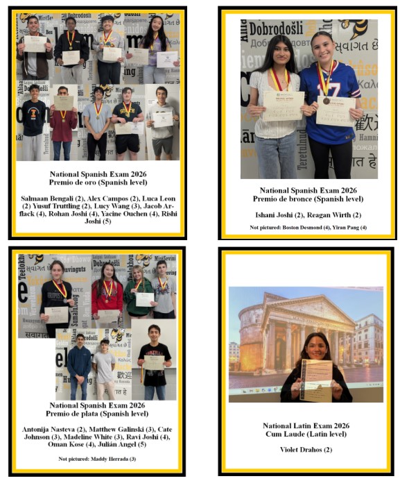 HSHSWL's tweet photo. Congratulations to our 2026 national language exam medalists! Special congrats to Madeline W. for medaling in Spanish and French, to Rishi J. for earning 1st place in the Chicago AATSP chapter, and to Vassanth for earning 4th place nationally in Le Grand Concours!
@HinsdaIeSouth https://t.co/I3w7zybhYZ