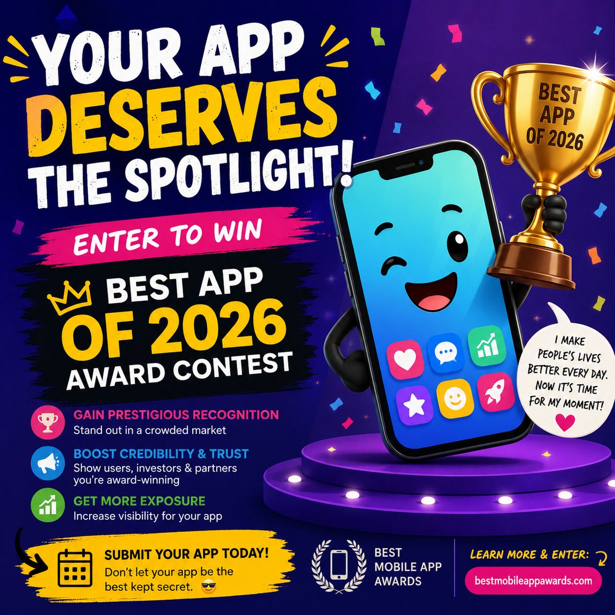 BestAppAwards's tweet photo. π¨ Your app called. It wants a trophy. ππ±
Enter the 2026 βBest App of the Yearβ contest from Best Mobile App Awards and give your app the spotlight it deserves. π
π Submit here: https://t.co/x8rdEpiKLD #AppAwards #MobileApps #AppDeveloper https://t.co/bFmTAhptvg