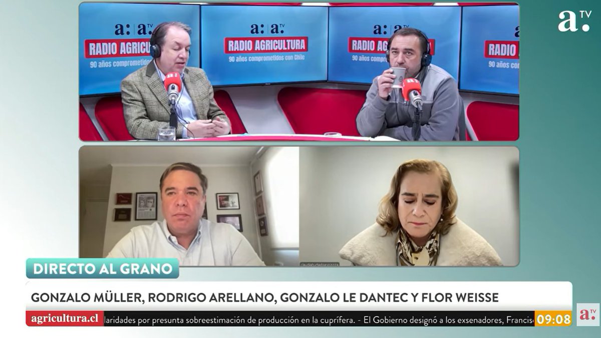 AlGrano921's tweet photo. Ya comenzó #DirectoalGrano! 
En este capítulo, Gonzalo Müller (@gonzalomuller) conversa con Rodrigo Arellano (@rearellano), Flor Weisse (@florweissen) y Gonzalo Le Dantec (@gledantec).   
Nos escuchas en @AgriculturaFM! https://t.co/eqSrWIMBo7