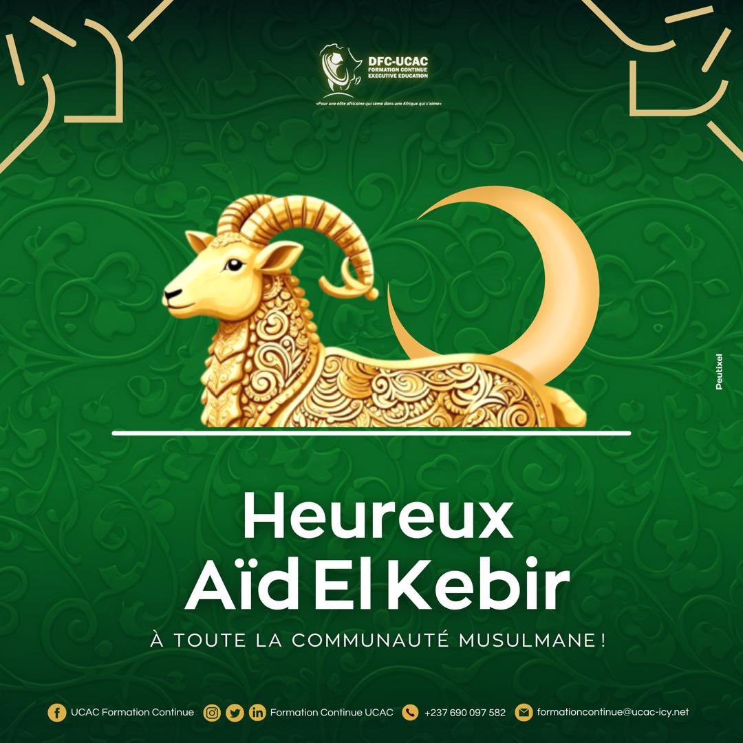 FC_UCAC's tweet photo. À l’occasion de l’Aïd al-Adha, la DFC UCAC adresse ses chaleureuses pensées à toute la communauté musulmane.

Que cette fête de foi, de partage et de solidarité apporte paix, bénédictions dans vos familles et auprès de vos proches.

Bonne fête de l’Aïd al-Adha à tous. https://t.co/Hc1oIcTiQa