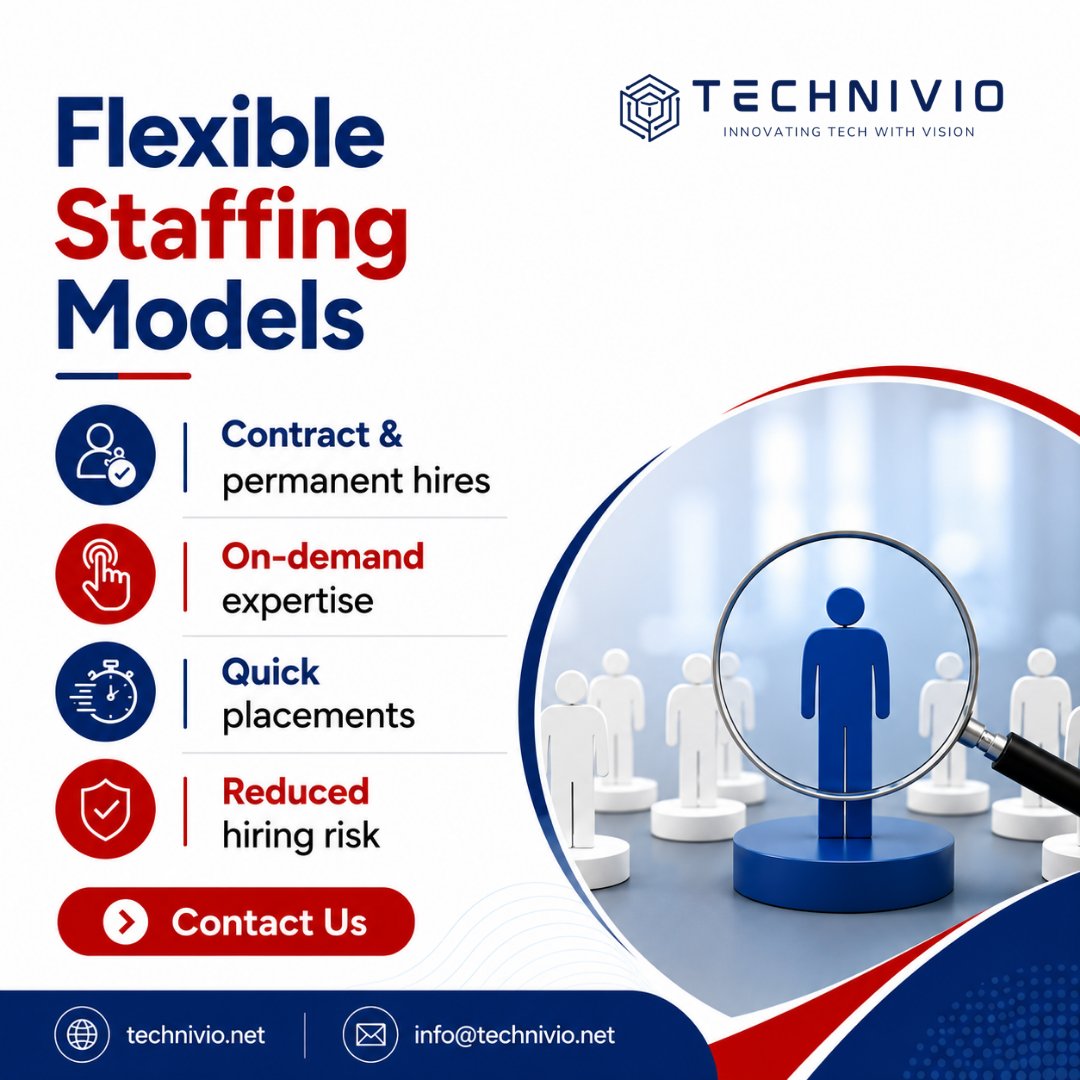 technivio's tweet photo. Scale your workforce with ease.

• Contract &amp; permanent hires
• On-demand expertise
• Quick placements
• Reduced hiring risk

🌐 https://t.co/SQz0OvRmJL | 📧 info@technivio.net

#StaffingPartner #TechTalent #HiringSolutions #ITRecruitment #Technivio #USA #India https://t.co/TEeX8DTWFe