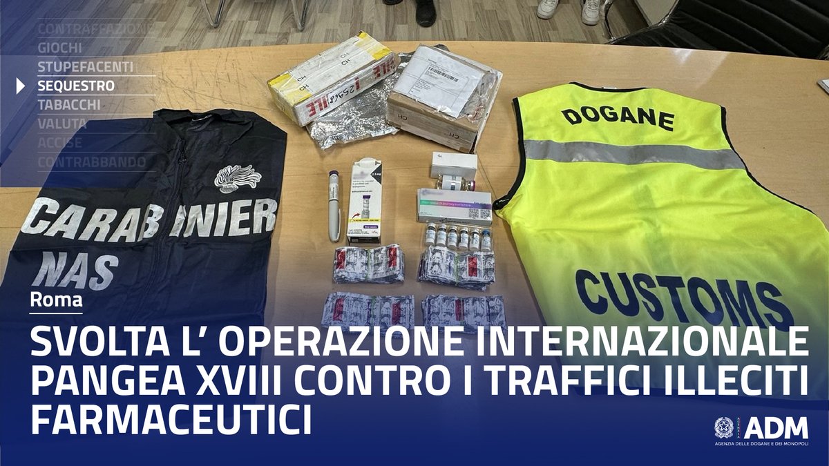 AdmGov's tweet photo. 🛑 ADM ha partecipato a #PANGEA XVIII, operazione INTERPOL con Carabinieri NAS, Guardia di Finanza, USMAF e AIFA. contro il traffico illecito di farmaci.

🌍 Sequestrate oltre 6 milioni di unità contraffatte nel mondo.

https://t.co/D0uHtEDKem https://t.co/T3LynubeVt