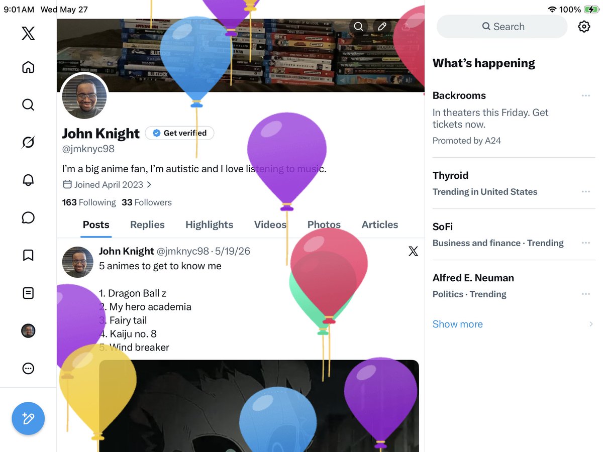 jmknyc98's tweet photo. The balloons means one thing, today is my birthday! @Kum0_Sensei @SaulHater210 @cartoonstar92 @AckitsAlex @DManXD007 @MegsDreamDesign @nicholas_zipp @KleinHarvey97 @Shaun_Bizzle22 @v1ct0r_i0 @Gabriel25524754 @Loki7930 @Antonio04267929 @TheToonKn1ght @TenseiTaichou @RulesArceus https://t.co/1VDWMPFoIF