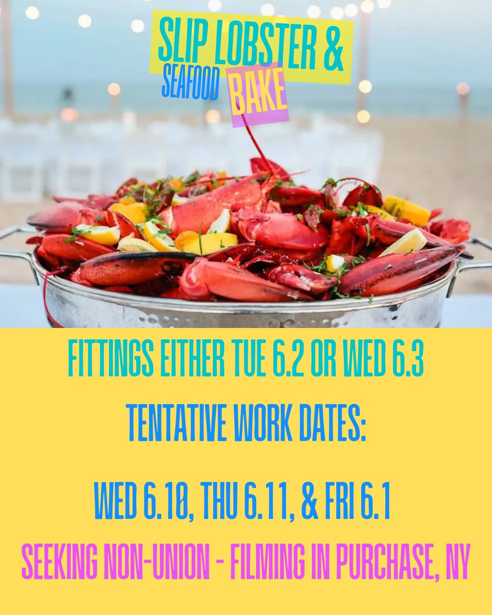 waldroncasting's tweet photo. Waldron Casting is seeking NON-UNION talent to portray UPSCALE Chic Party Guests for an Elite Seafood Bake on the TV series SLIP 🎬🍤🍾
MUST be available for: A fitting ALL THREE workdays
⚠️ Must be comfortable eating and being around shellfish 🦐🦀
👉 PLEASE SHARE &amp; TAG https://t.co/oRqbSh75GS