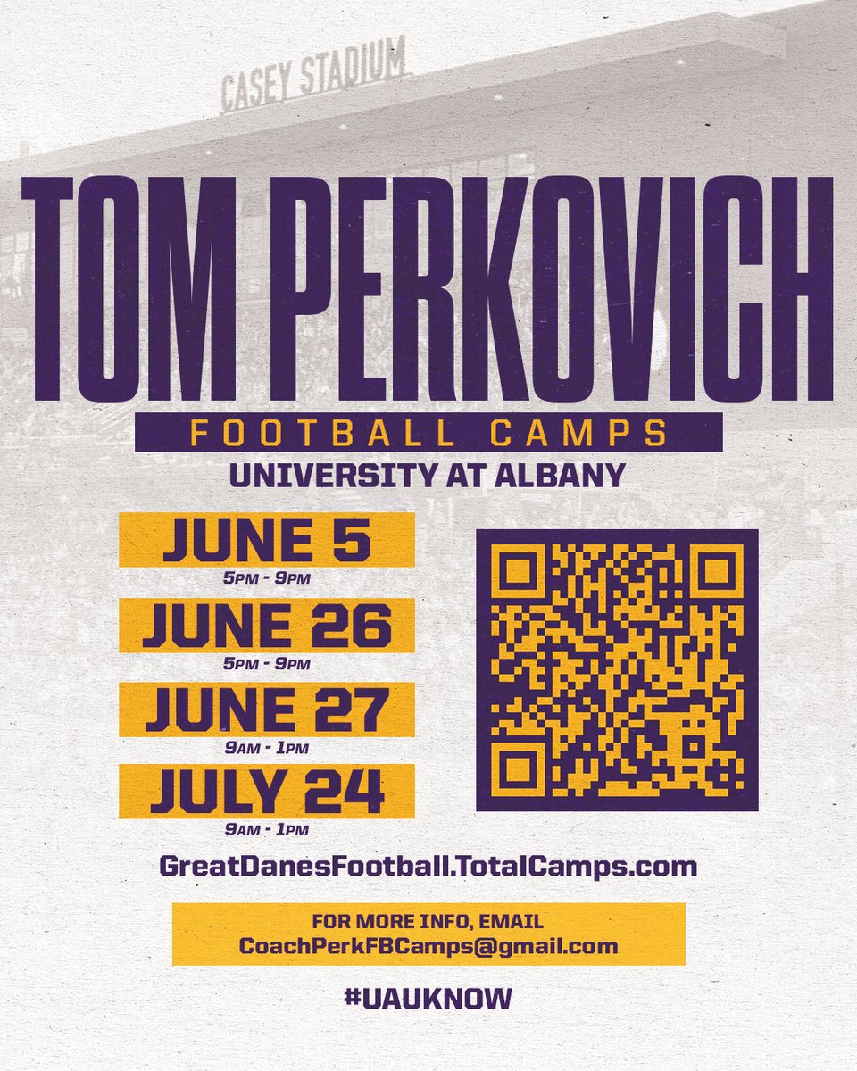 CoachMattScott's tweet photo. Summer Camp Schedule

May 31st @Pitt_FB 
June 2nd @JCUFootball Build The Bridge
June 7th @IUPfootball 
June 12th @2026BONECAMP 

Few more dates to get added and as always best way to earn an opportunity from @UAlbanyFootball is to be on campus for one of these dates 👇🏾  #EAT https://t.co/CG6EXtnzDF