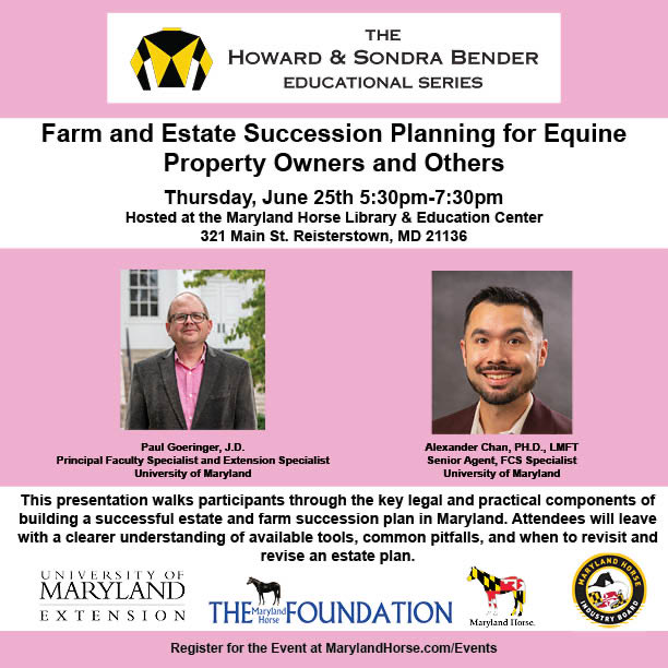 mdhorsefound's tweet photo. This presentation walks participants through the key legal and practical components of building a successful estate and farm succession plan in Maryland.

Register below!

https://t.co/S89dxu7nbF https://t.co/9JICPIk69N