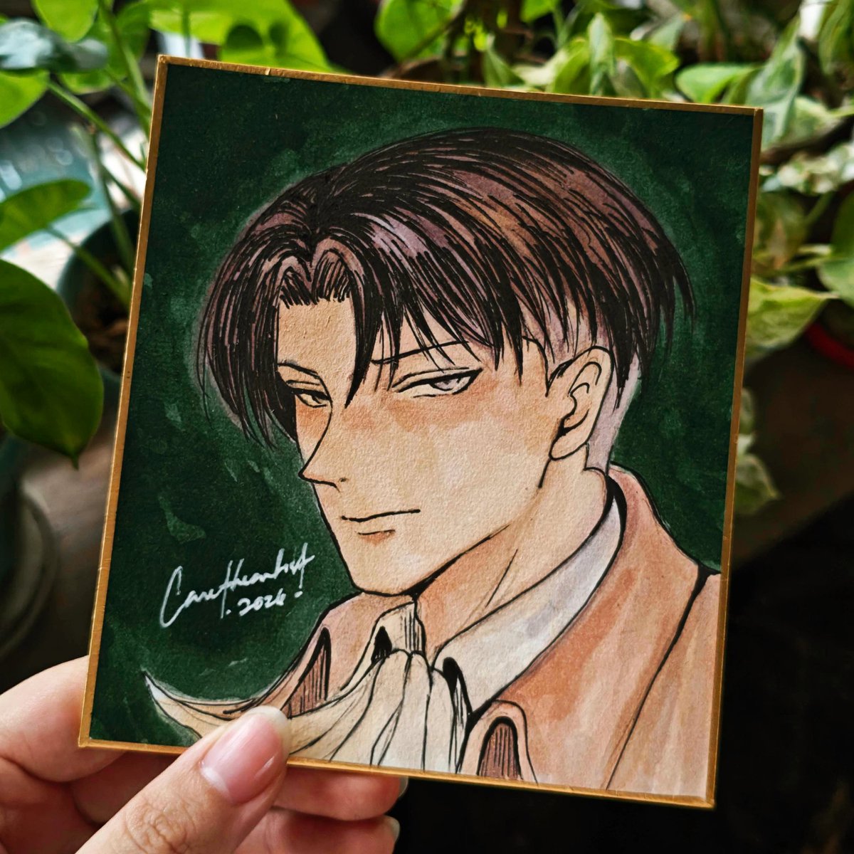 canetheartist's tweet photo. I bought shikishi boards not long ago from Japan and have been wanting to test it out painting with watercolors but this freaking paper won't cooperate at all. 🤣

#leviackerman #attackontitan #shingekinokyojin #fanart #watercolor #aot https://t.co/PEkOx6LqGx