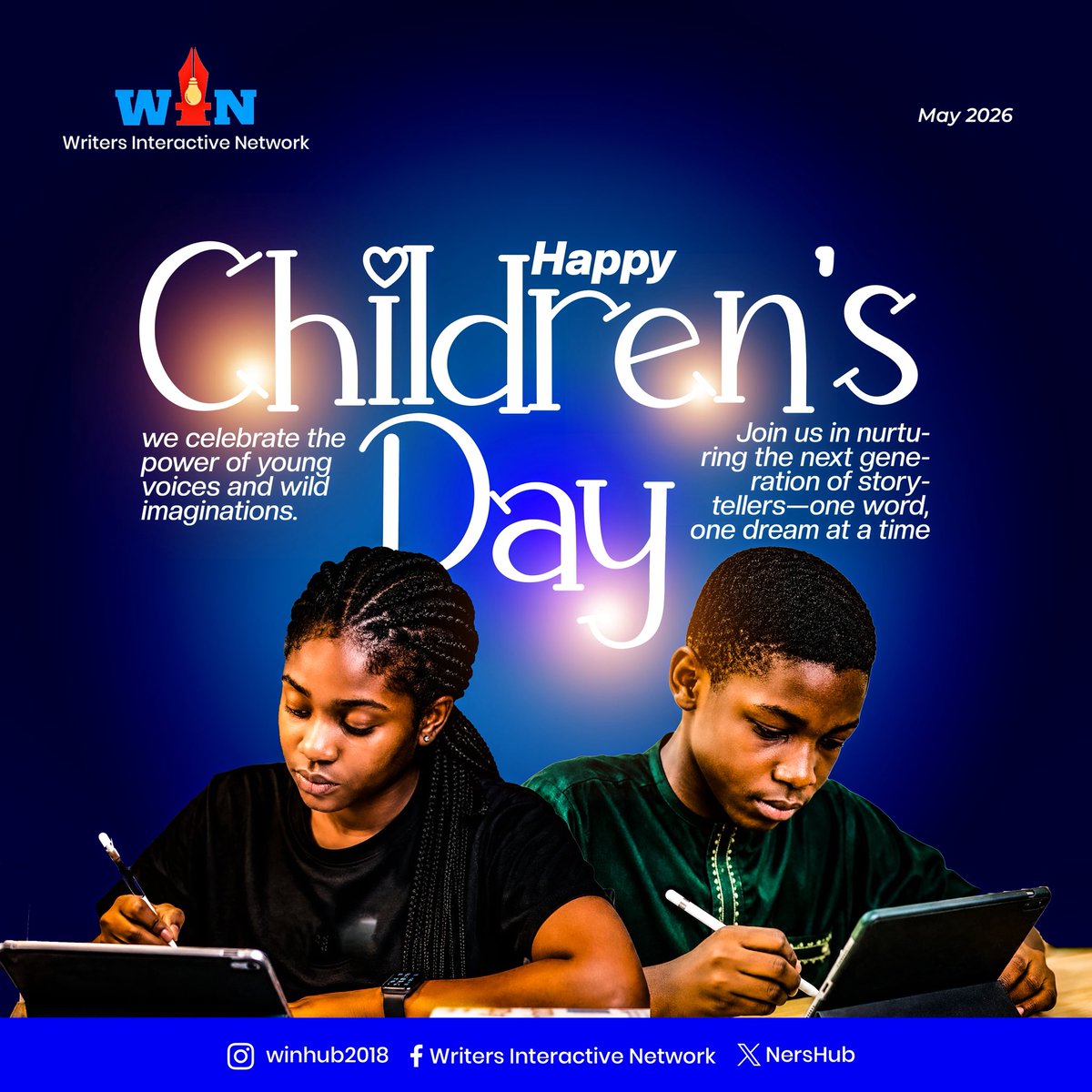 NersHub's tweet photo. Today, we celebrate the brilliance, creativity, and limitless imagination of every child.

At Writers Interactive Network, we believe every child has a story worth telling and a voice worth hearing. Happy Children’s Day to the dreamers, creators shaping a better tomorrow. 💙 https://t.co/P0wzXf66Hp