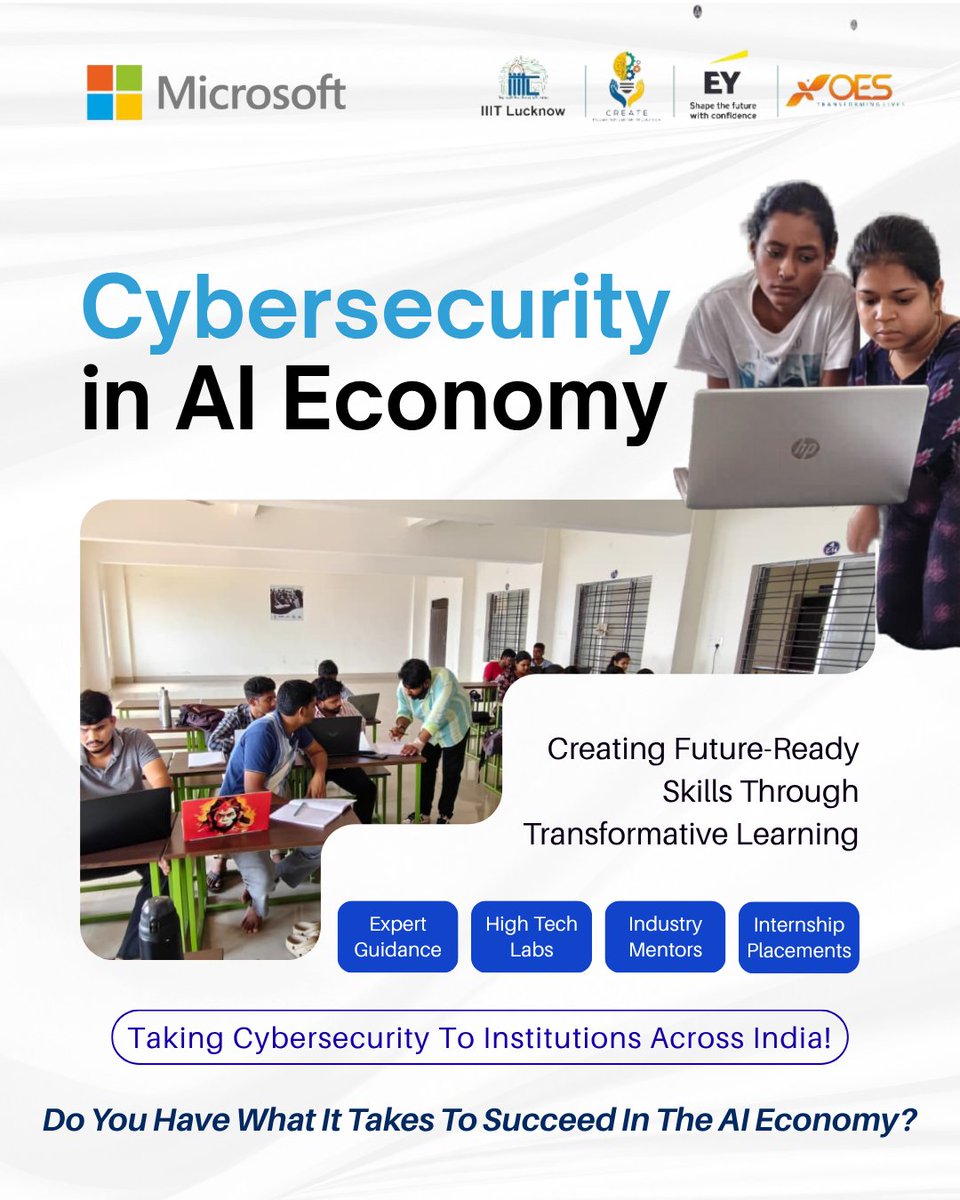 CS_inAI's tweet photo. According to MeitY, India’s digital economy is expected to contribute nearly 20% of national income by 2029-30.

We are bringing practical cyber learning, mentorship, and industry exposure directly to institutions across India to help build future-ready talent for the AI era. https://t.co/OZ3LGtCwuw