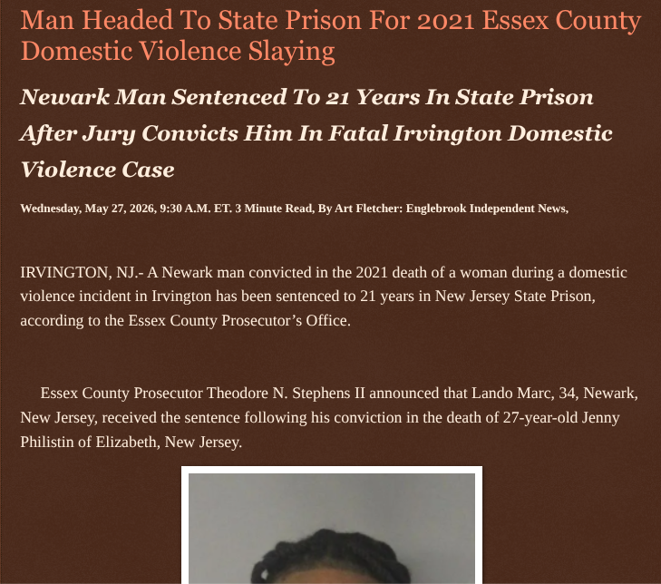 ArtFletcher9's tweet photo. Man Headed To State Prison For 2021 Essex County Domestic Violence Slaying https://t.co/SgfgR27KAQ via @Englebrooknews #NewJersey #CrimeNews #NewarkNJ #StatePrison #DomesticViolence #Murder #Aggravated #Manslaughter #ElizabethNJ @HRG_Media @LodiNJNews @fordmb1 @SarahGeving1 @Shannon96574094 @DanCook26214426 @Daytobehappy @janninereid1 @gator4kb18 @TrumpWasRite2 @KathyKbrose @RobGerundo @JimBobW49
