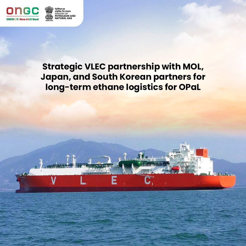 ONGC_'s tweet photo. Strategic VLEC partnership with MOL, Japan, and South Korean partners for long-term ethane logistics for OPaL

#YouAreEnergy #EnergyNowAndNext https://t.co/YWzERTCvbh