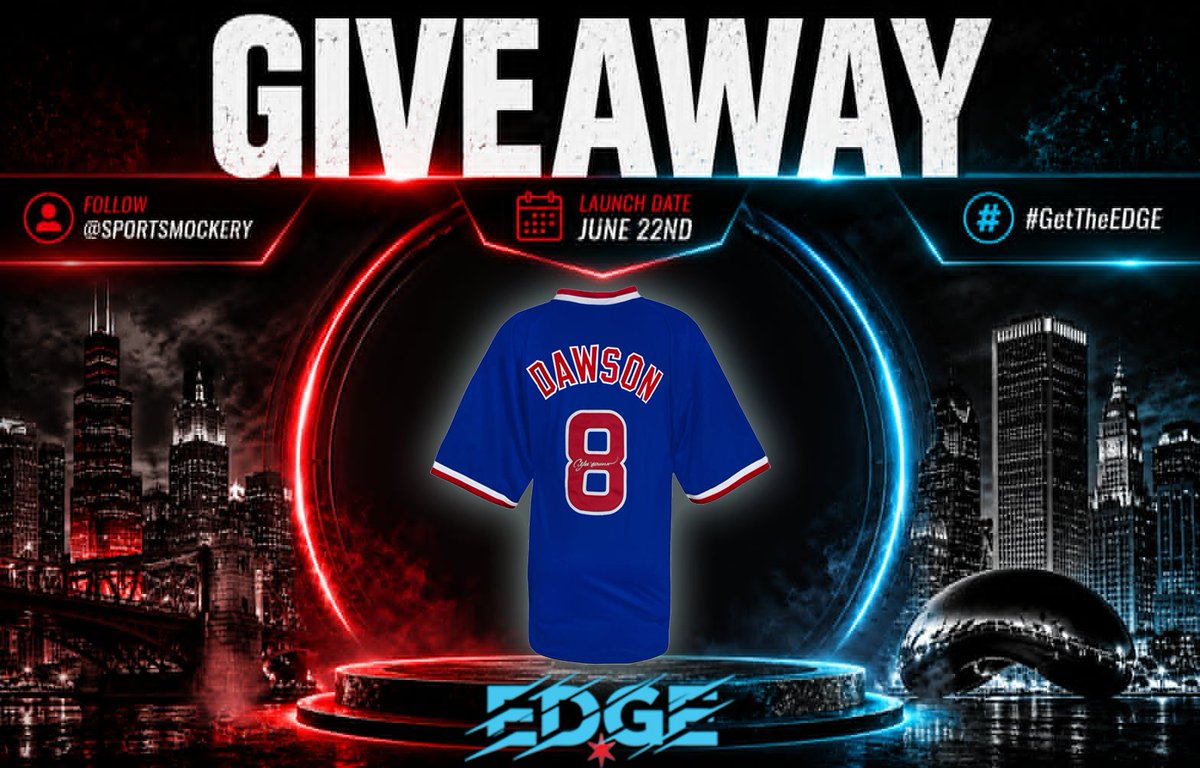 sportsmockery's tweet photo. 🚨 Prize Drop! 🚨

The first individual prize of the EDGE launch campaign is here!

💥 Andre Dawson Throwback Blue Jersey

This is just one of many great items we’ll be giving away leading up to the official EDGE launch on June 22.

How to Enter:

👉 Follow @sportsmockery
👉 Reply with 1–2 sentences: “What’s one thing you want the new EDGE platform to do for Chicago sports fans?”

Pro Tip: Tag as many Chicago sports fans as you want — the more the better!

More prizes dropping all week.

#GetTheEDGE #SportsMockery