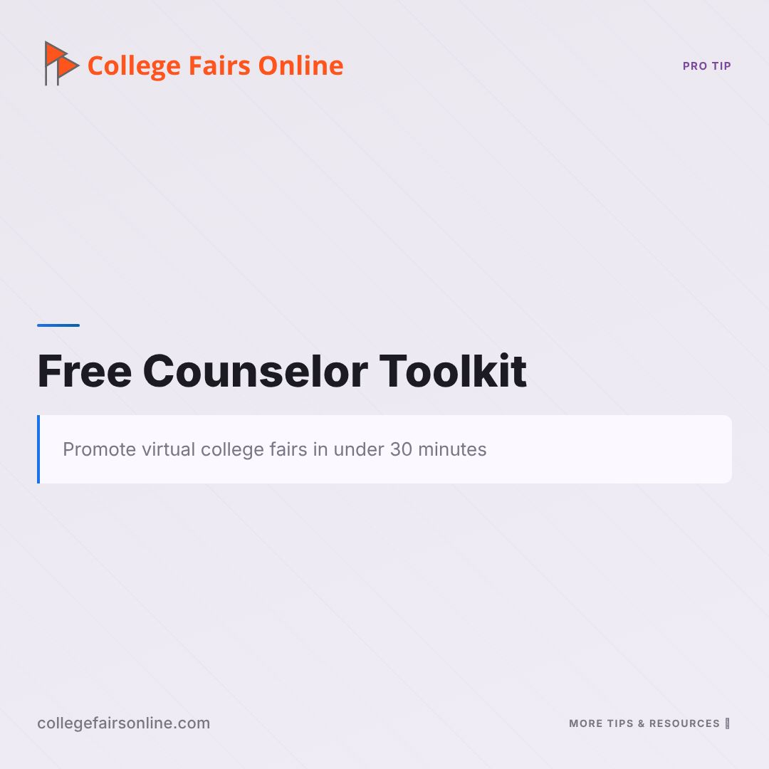 CollFairsOnline's tweet photo. Counselors: the free Quick-Start Toolkit has everything you need to promote virtual college fairs to students — email templates, flyers, announcement scripts, and more. No prep time required. #CounselorLife #CollegeFair

https://t.co/vgvsQ53yMb… https://t.co/PNHCHMoqoW