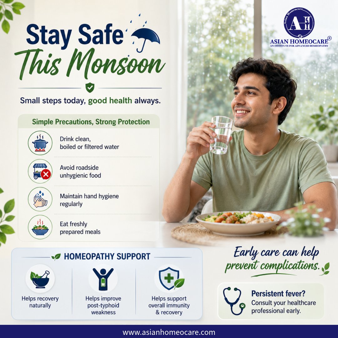 AsianHomeopathy's tweet photo. Don’t ignore monsoon fevers! 🌧️ Typhoid risk rises with contaminated food and water. Stay safe: drink clean water, avoid street food, maintain hygiene, and seek medical care. Homeopathy can support recovery.

#AsianHomeocare #Homeopathy
#Typhoid #MonsoonDiseases #TyphoidFever https://t.co/E91Xxfd3F1