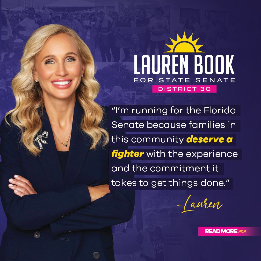 LeaderBookFL's tweet photo. I’m proud to announce my candidacy for the Florida Senate, District 30 — because families in this community deserve a fighter who knows how to get things done.

I’ve spent my life fighting for children, families, survivors, and communities too often overlooked or ignored — and I’m ready to bring that fight back to Tallahassee.

I’m running to make Florida more affordable for working families and seniors, keep our children and communities safe, protect our fundamental freedoms, and deliver the kind of leadership rooted in compassion, accountability, and real results.

That’s the work I’ve always believed in — and I’m ready to keep fighting for it.
