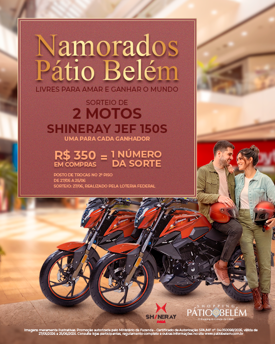 patiobelem's tweet photo. O amor pode te levar mais longe no Pátio Belém. ❤️

Na promoção Namorados do Pátio Belém, suas compras podem valer uma moto novinha.

Concorra a duas motos Shineray JEF 150S.
Serão dois ganhadores, com uma moto para cada vencedor. https://t.co/u0XV2FaL5v
