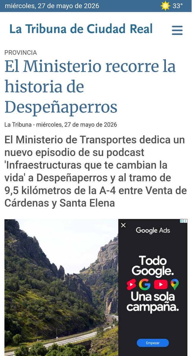 alramogar's tweet photo. @LaTribunaCR bonito podcast del Ministerio sobre la carretera a su paso por Despeñaperros, lo que no te relata es que ha dejado intacto el kilómetro de mayor ruido de toda la A4 a su paso por Santa Elena. Solo hay que mirar sus mapas de ruido no actualizados. https://t.co/7d0Jd2RRty