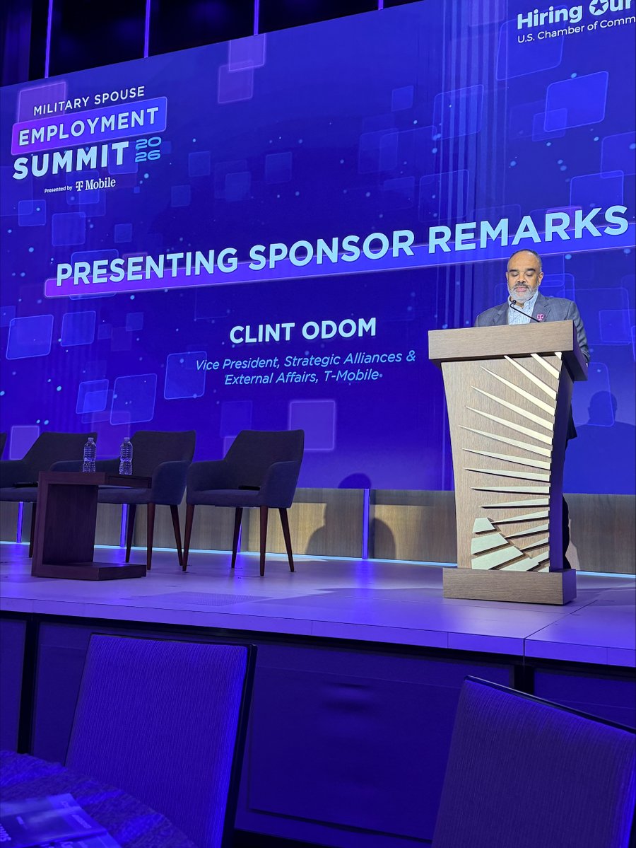 TMobilePolicy's tweet photo. .@TMobile is committed to building careers for military spouses with flexible work options, paid PCS leave and support designed for the realities of military life. Proud to stand with @HiringOurHeroes as the presenting sponsor of the Military Spouse Employment Summit. https://t.co/jIeiLNI4iB
